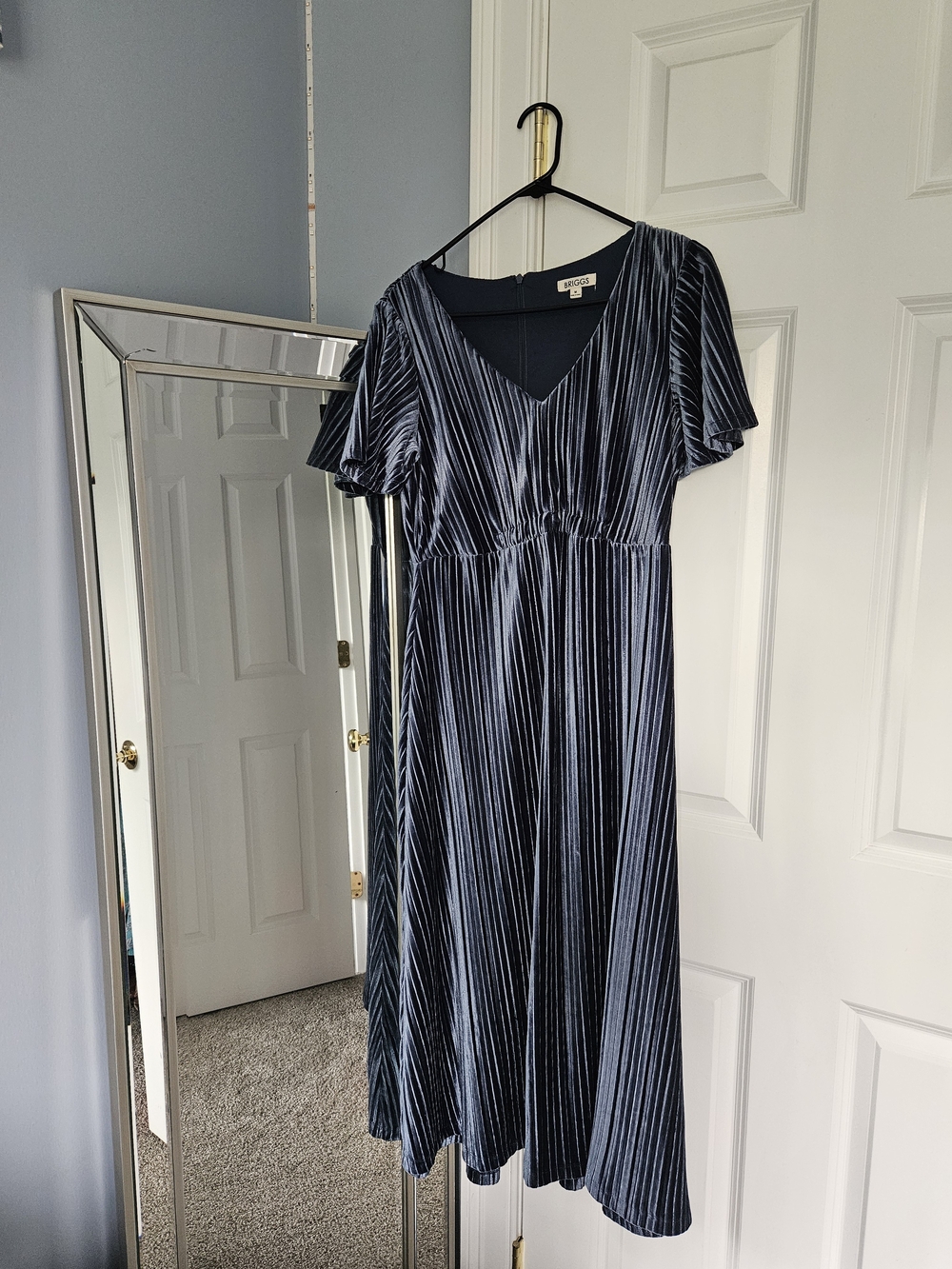 Briggs New York Navy Velvet Stripe Midi Dress